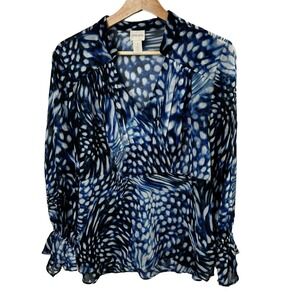 Chico's Shirt Blouse Women Sz 1  Ruffled Long sleeve Multicolor print casual top